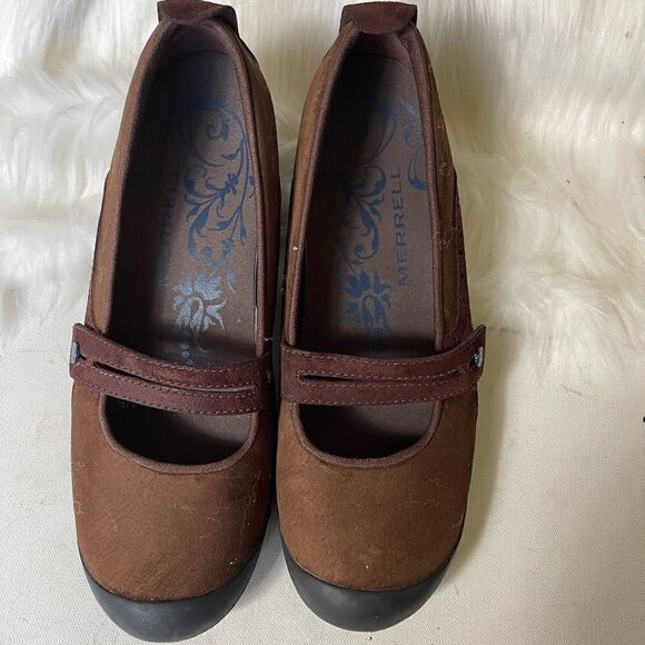 Merrell Brown/Burgundy suede Mary Jane comfort flats size 10. - Picture 1 of 9